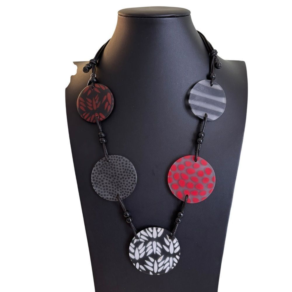 Bold Black & Red Multi-Design Hand-Painted Statement Necklace.